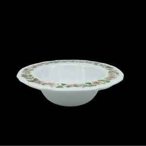 ANCHOR HOCKING VITROCK White Milk Glass w/ Pink Flower Rim‎ 5.5" Berry Bowls